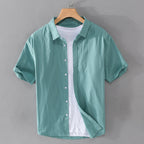 Relaxed Fit Collared Short Sleeve Button-Up Shirt for Men – Casual Comfortable Style