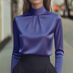 Pleated Mock Neck Blouse for Women – Elegant Formal Comfort