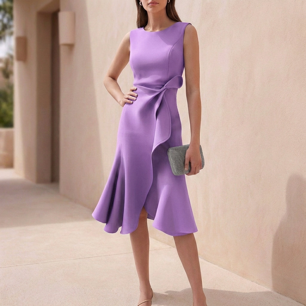 Isla A-Line Dress | Crewneck Sleeveless Midi-Length Dress