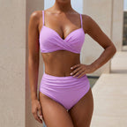 Isla Form-Fitting Bikini Top and High-Waisted Bikini Bottom Two-Piece Set | Sweetheart Neckline Solid Swimwear