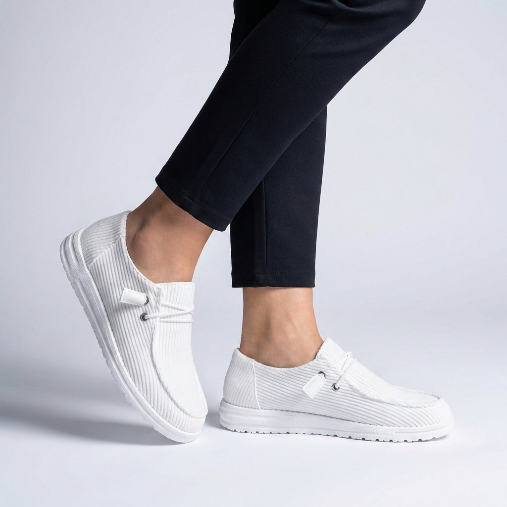 Isabella Ribbed Slip-On Loafers | Decorative Lacing White Sole Loafers