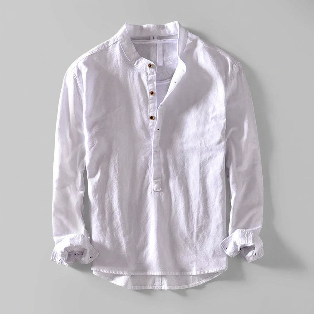Relaxed Fit Stand Collar Henley Shirt for Men – Casual Comfort & Style