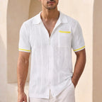 Relaxed Fit Striped Knit Polo Shirt for Men – Stylish Casual Comfort