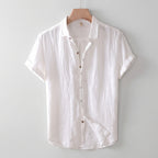Relaxed Fit Crinkled Button-Up Shirt for Men – Casual Comfort & Style