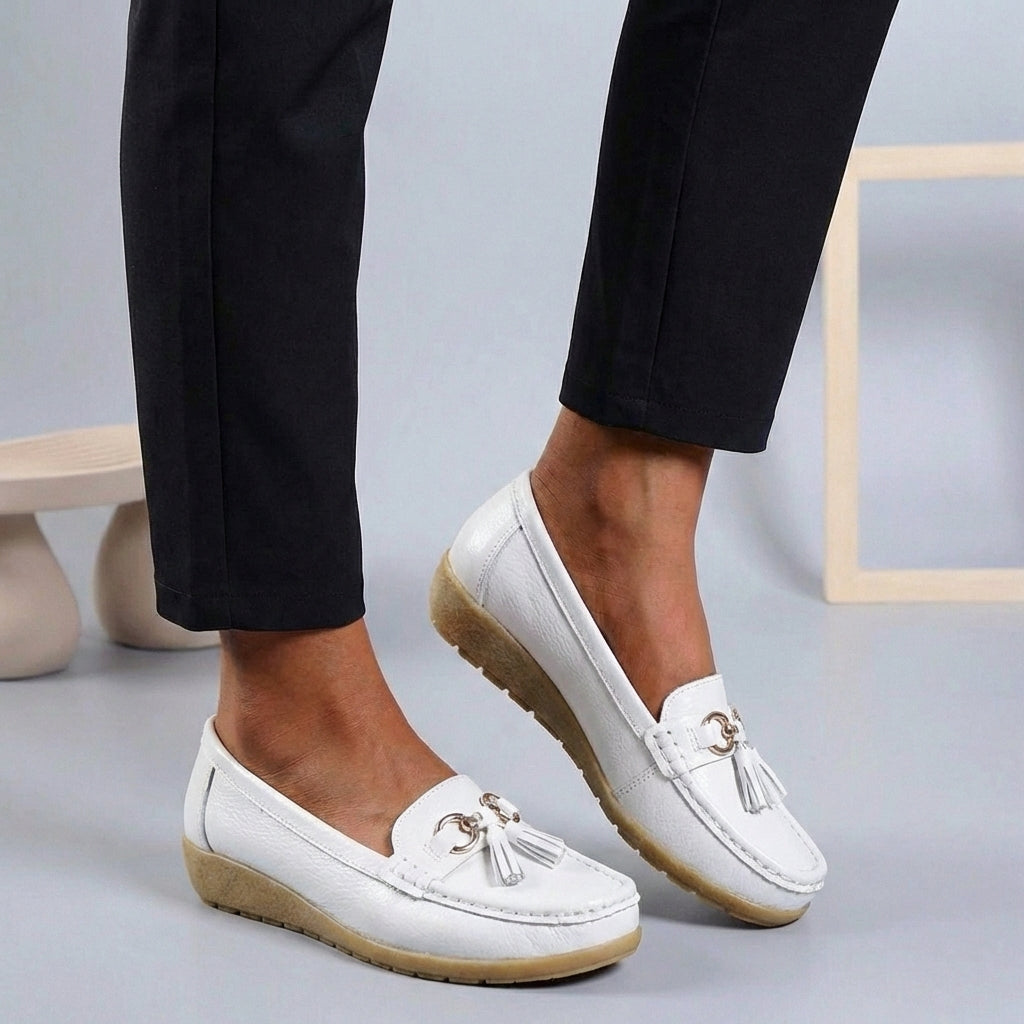 Isla Slip-On Moccasins | Tasseled Topstitching Moccasins