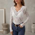 Sophia Fitted Lace Top | Sheer Scalloped Trim Top
