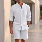 Relaxed Fit Button-Up Shirt and Shorts Set for Men – Casual Comfortable Style