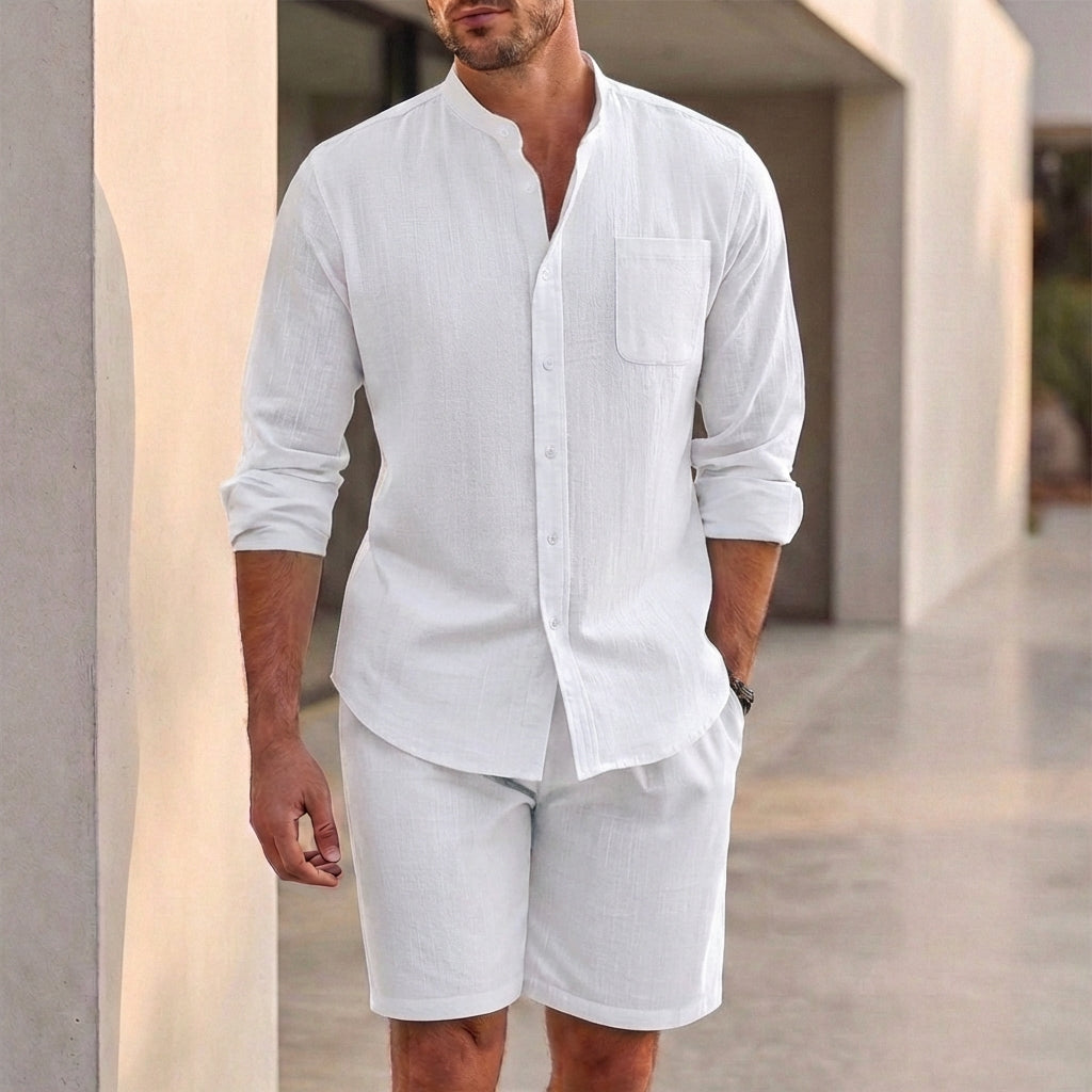 Relaxed Fit Button-Up Shirt and Shorts Set for Men – Casual Comfortable Style