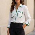 Isabella Relaxed Fit Button-Front Shirt | Contrast Trim Chest Pockets Shirt