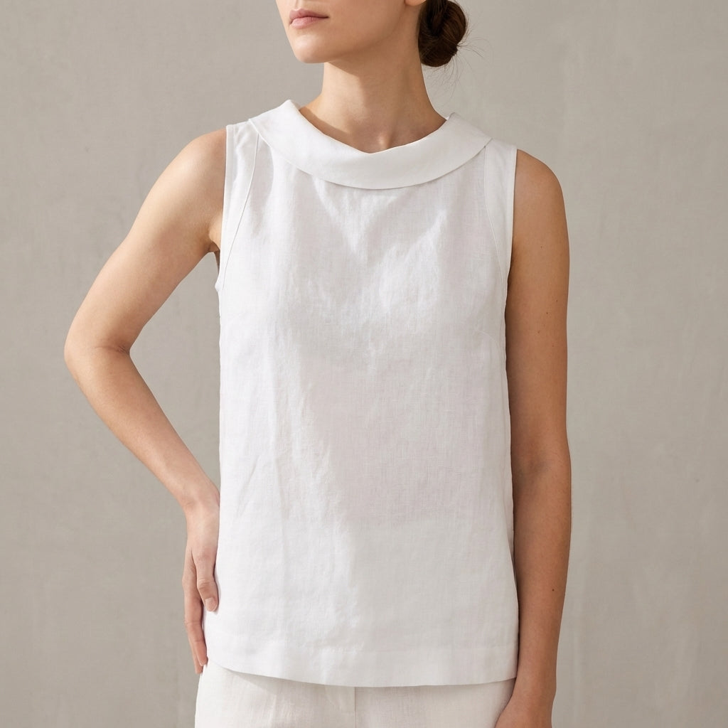 Relaxed Fit Roll Collar Sleeveless Top for Women – Stylish Smart Casual Comfort