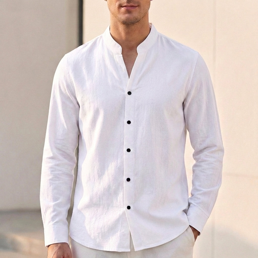 Arthur Relaxed Fit Shirt | Band Collar Long Sleeve Shirt