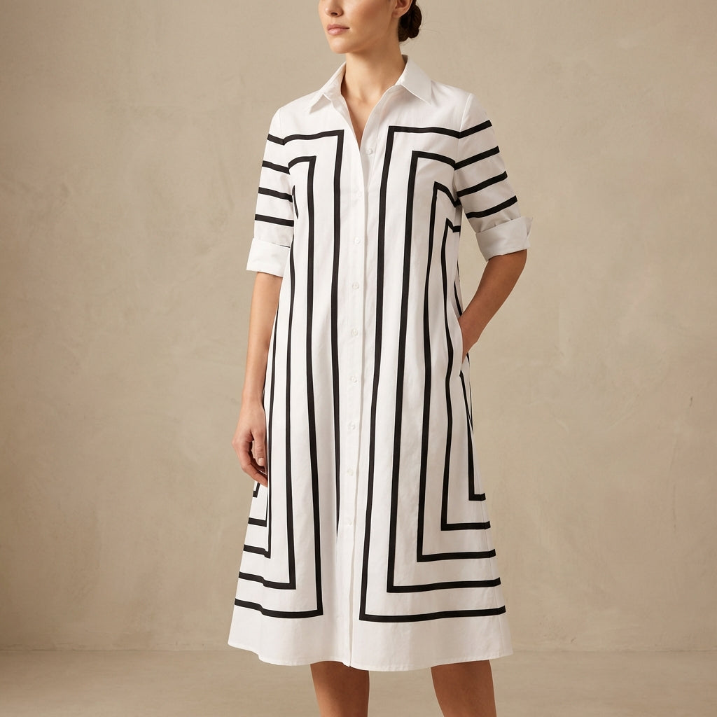 Francesca Relaxed Fit A-Line Shirt Dress | Collared Half Sleeve Shirt Dress