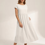 Isla Relaxed Fit Midi Dress | Side Pockets Gathered Waist Dress