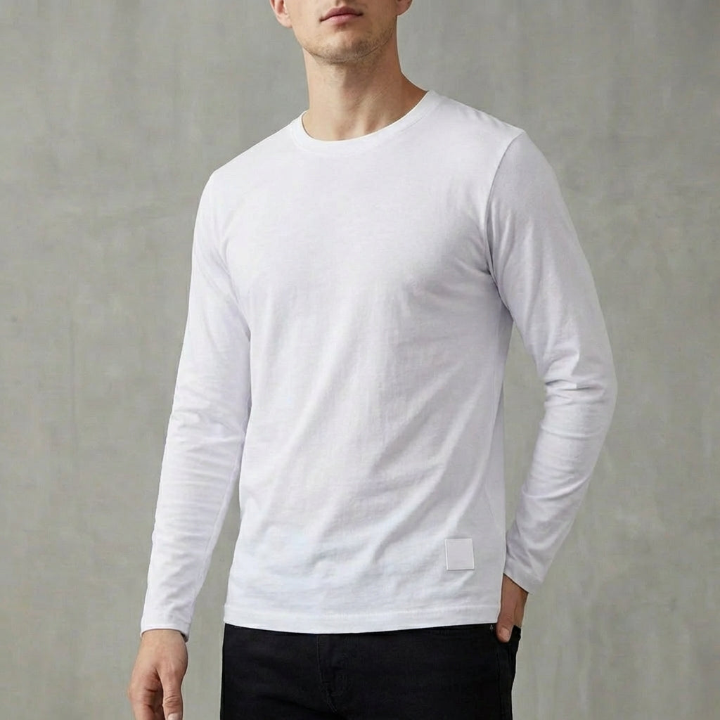 Archie Regular Fit Long Sleeve T-Shirt | Solid Crewneck Ribbed Collar T-Shirt