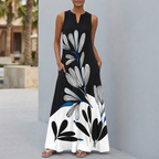 Relaxed Fit Floral Sleeveless Maxi Dress for Women – Stylish Comfort With Pockets