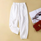Relaxed Fit Lace Trim Ankle-Length Tapered Pants for Women – Comfortable Casual Style