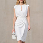 Fitted Ruched Keyhole Neck Knee-Length Cocktail Dress for Women – Elegant & Comfortable Design
