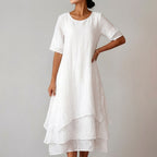 Layered Asymmetrical Hem Midi Dress for Women – Elegant Casual Comfort
