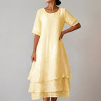Layered Asymmetrical Hem Midi Dress for Women – Elegant Casual Comfort