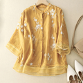 Isla Relaxed Fit Blouse | Band Collar Floral Embroidered Blouse