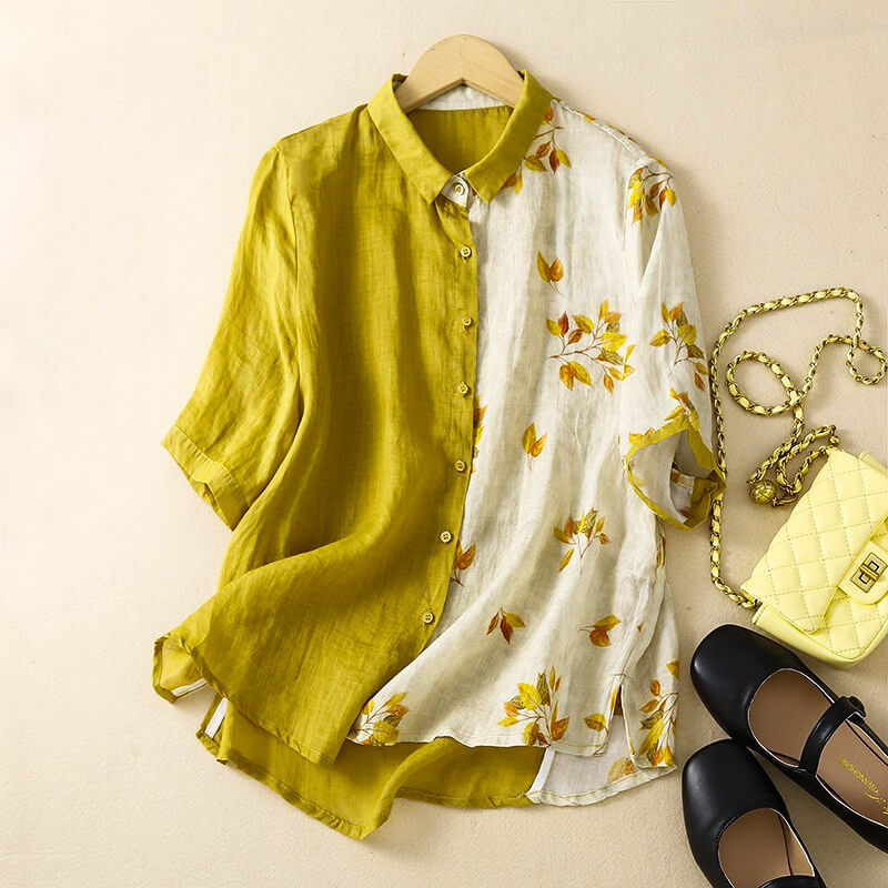 Two-Tone Floral Relaxed Fit Blouse for Women – Stylish & Comfortable Design