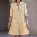 Isla Relaxed Fit Shirt Dress | Striped Button Front Shirt Dress