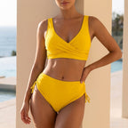 Wrap V-Neck Bikini Top And Ruched Side-Tie High-Waist Bikini Bottom Set for Women – Flattering & Adjustable Fit