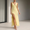 Sophia Fitted Maxi Dress | Ruffled High Slit Sleeveless Dress