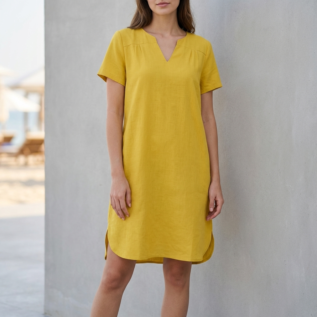 Relaxed Fit V-Neck Mini Tunic Dress for Women – Breathable & Stylish Comfort