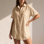 Relaxed Fit Collared Shirt Dress for Women – Casual Stylish Comfort