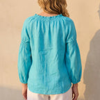 Ruffled Button Front Puff Sleeve Blouse for Women – Elegant Comfortable Design