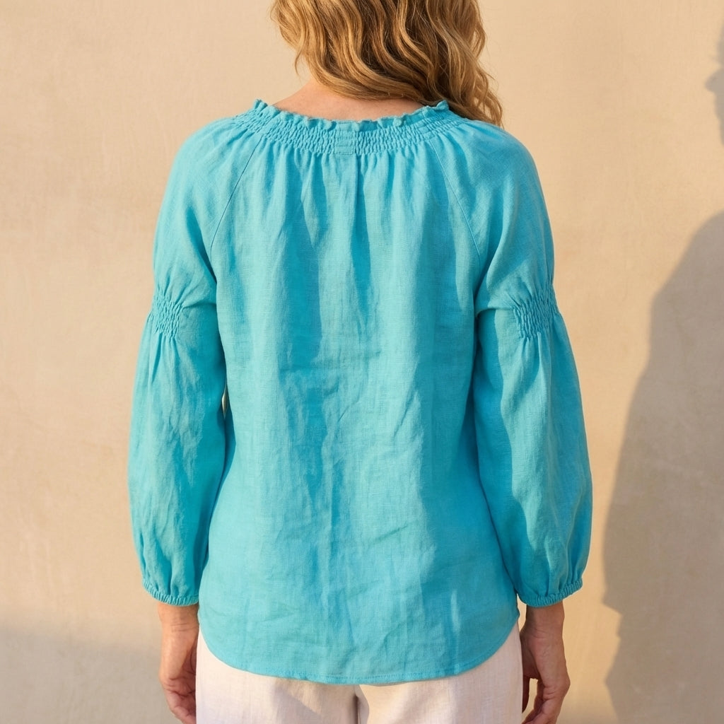 Ruffled Button Front Puff Sleeve Blouse for Women – Elegant Comfortable Design