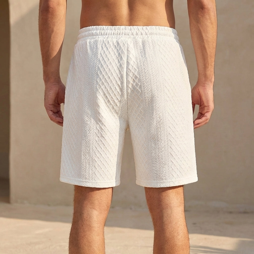 Relaxed Fit Jacquard Drawstring Waist Casual Shorts for Men – Comfortable & Stylish