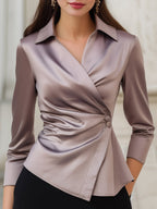 Isla Regular Fit Blouse | Collared V-Neck Button Detail Blouse