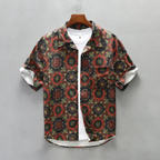 Relaxed Fit Geometric Collared Button-Up Shirt for Men – Casual Stylish Comfort