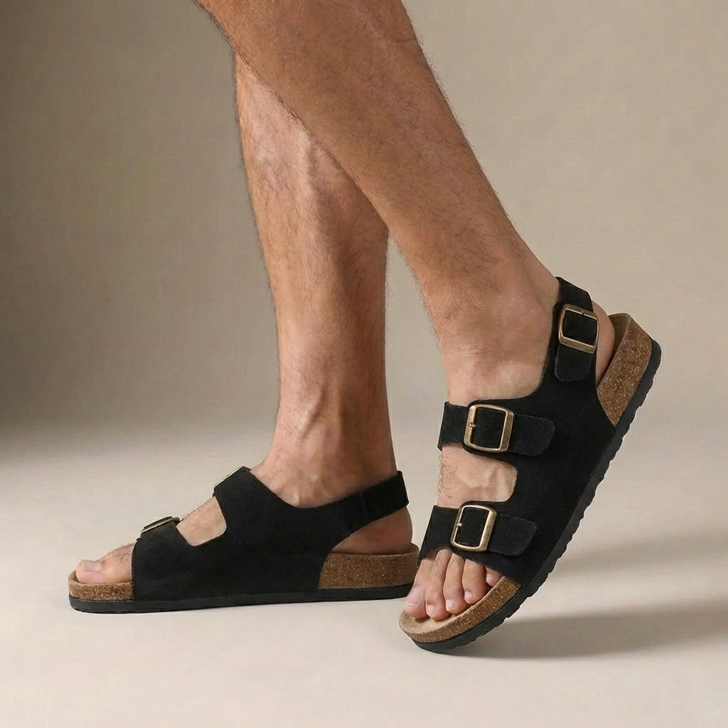 Buckled Slingback Cork Sole Buckle Sandals for Men – Orthopedic Comfort & Support