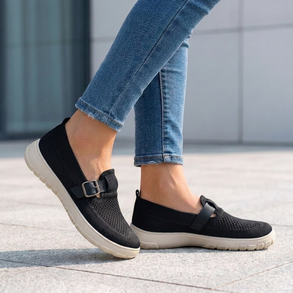 Orthopedic Buckle Strap Loafers for Women – Supportive Comfort and Style