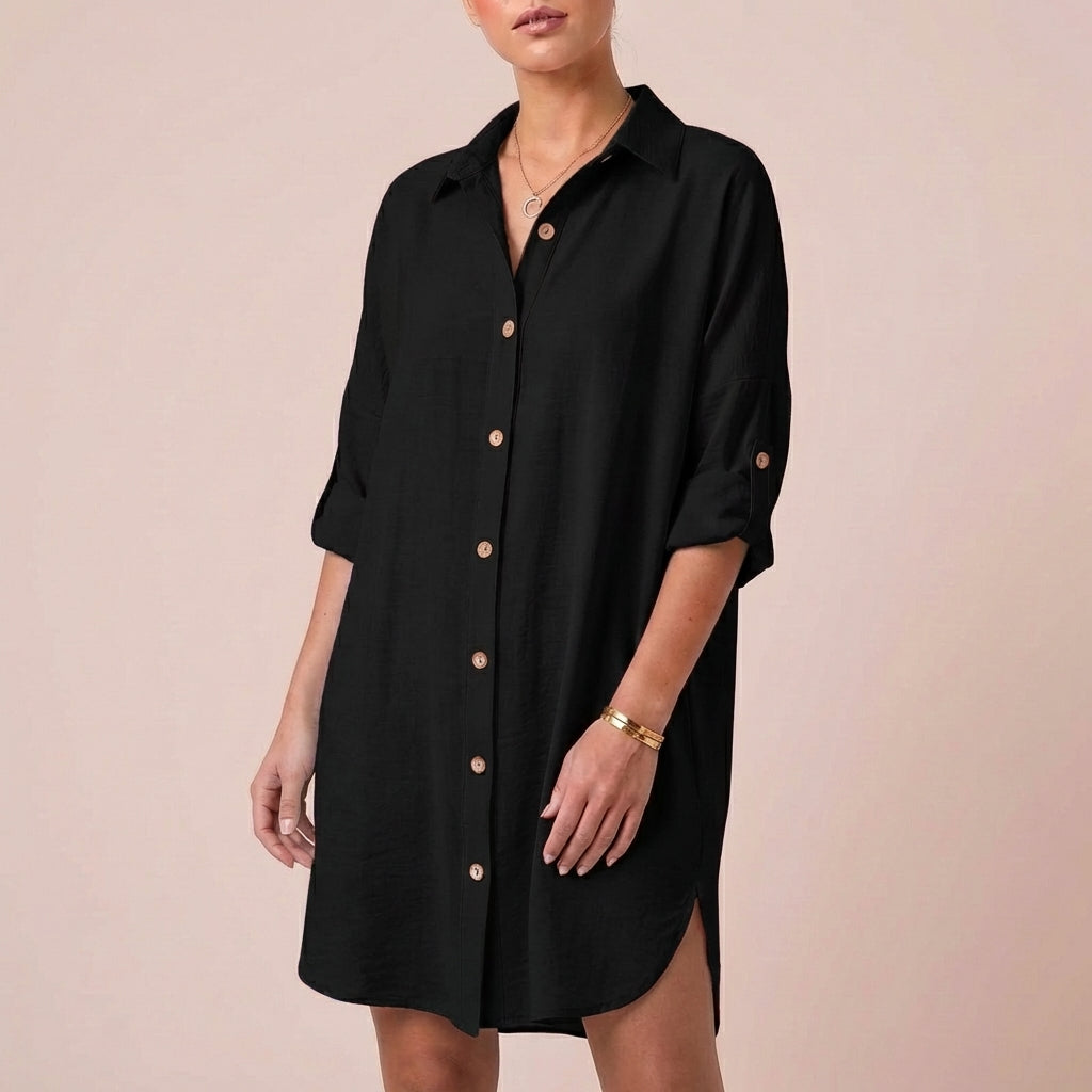 Relaxed Fit Collared Mini Shirt Dress for Women – Casual Stylish Comfort