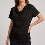 Draped Relaxed Fit Cowl Neck T-Shirts for Women – Casual Comfortable Style