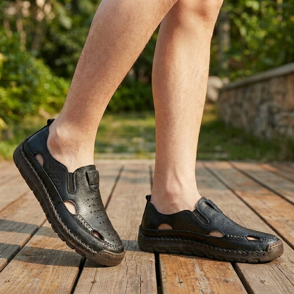 Orthopedic Hand-Stitched Perforated Closed-Toe Sandals for Men – Comfortable & Supportive Design