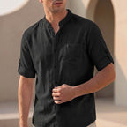 Relaxed Fit Band Collar Shirt for Men – Casual Comfort & Style