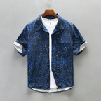 Relaxed Fit Geometric Collared Button-Up Shirt for Men – Casual Stylish Comfort