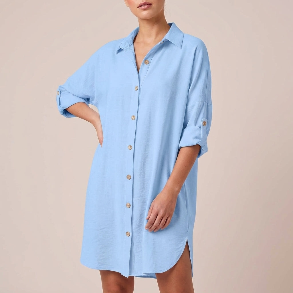 Relaxed Fit Collared Mini Shirt Dress for Women – Casual Stylish Comfort