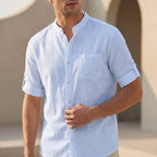 Relaxed Fit Band Collar Shirt for Men – Casual Comfort & Style