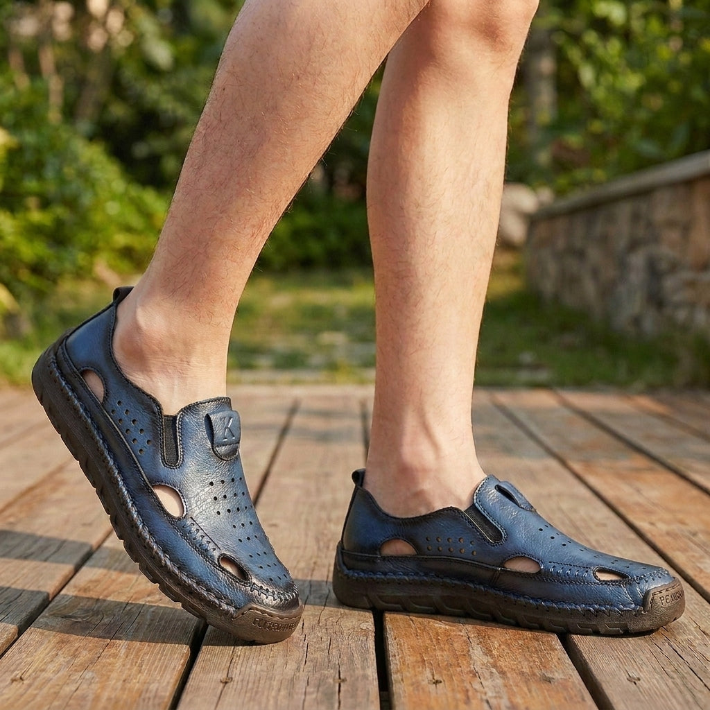 Orthopedic Hand-Stitched Perforated Closed-Toe Sandals for Men – Comfortable & Supportive Design