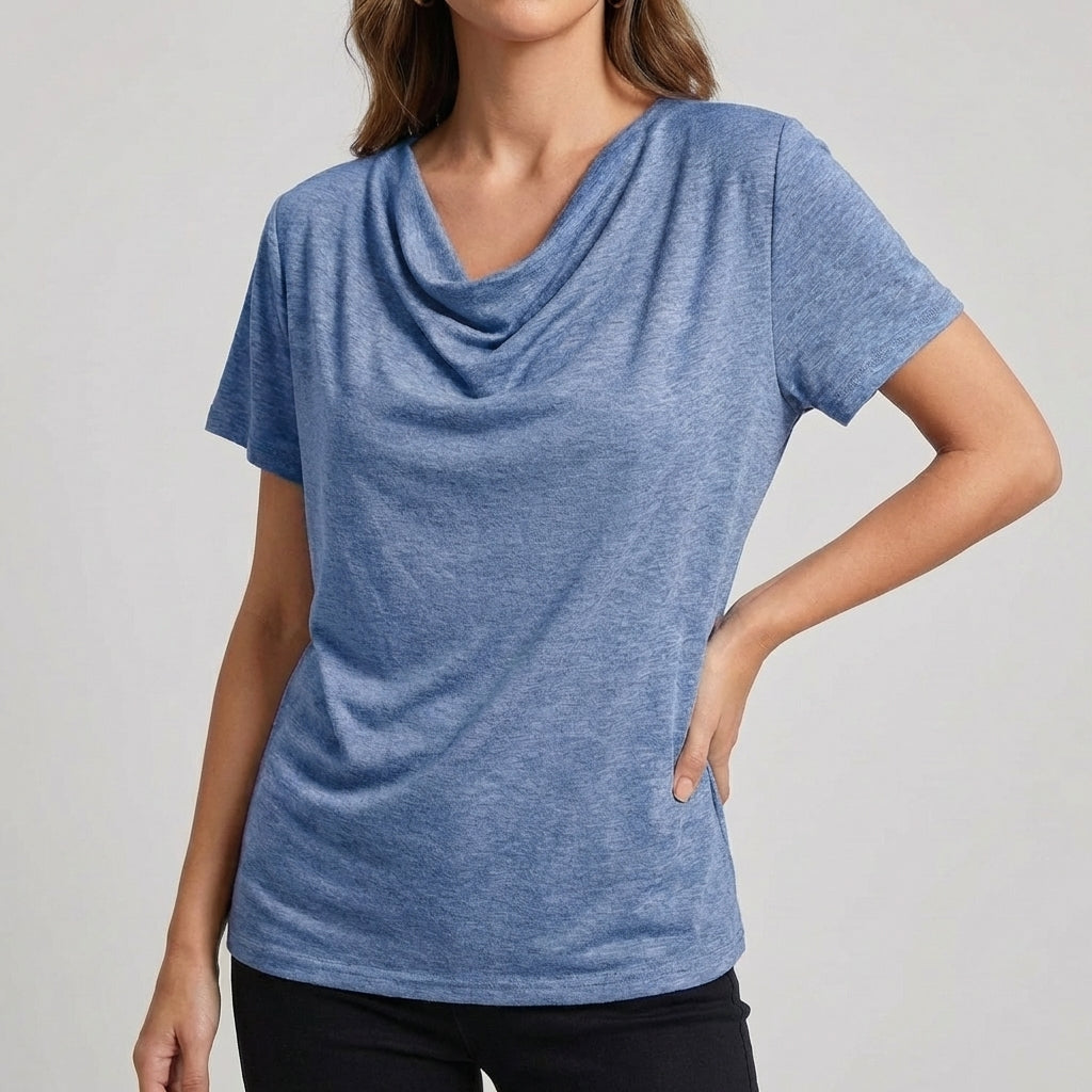 Draped Relaxed Fit Cowl Neck T-Shirts for Women – Casual Comfortable Style