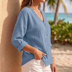 Relaxed Fit V-Neck Button-Down Shirt for Women – Casual Comfortable Style