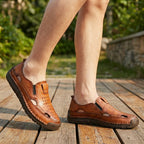 Orthopedic Hand-Stitched Perforated Closed-Toe Sandals for Men – Comfortable & Supportive Design