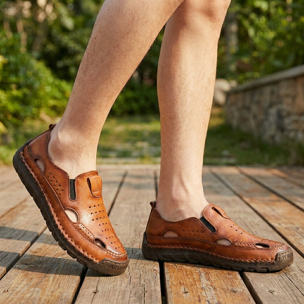 Orthopedic Hand-Stitched Perforated Closed-Toe Sandals for Men – Comfortable & Supportive Design