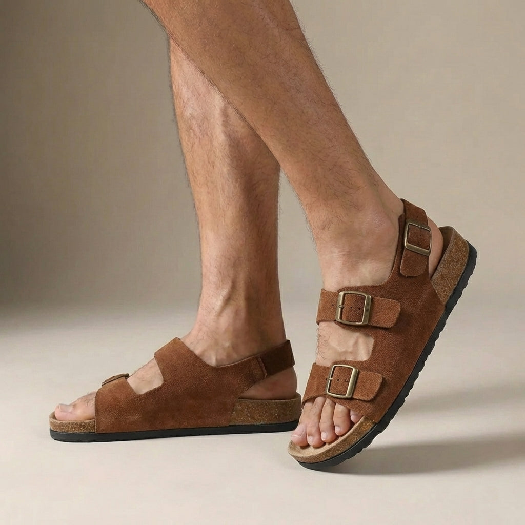 Buckled Slingback Cork Sole Buckle Sandals for Men – Orthopedic Comfort & Support